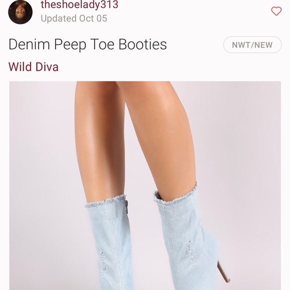 Wild Diva Denim Peep Toe Booties 6 4” Heel - Picture 4 of 8